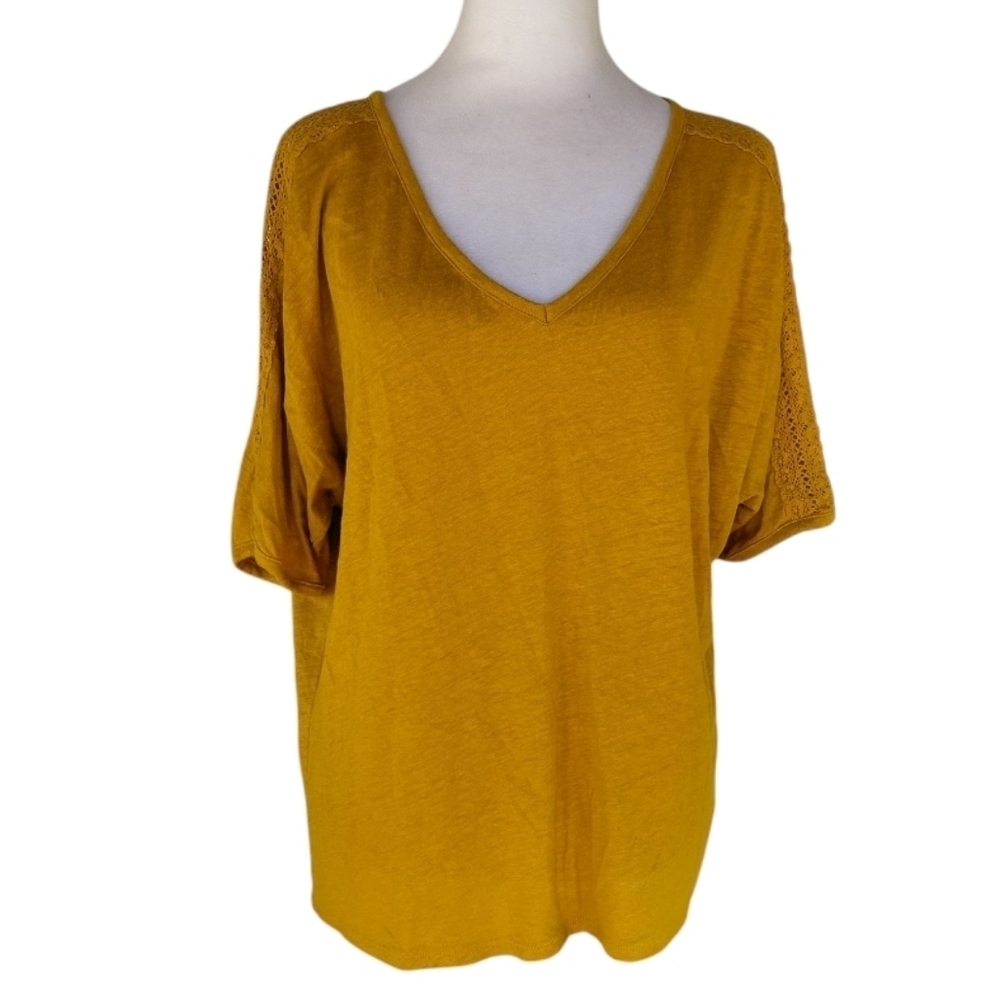 Garnet Hill Abilene Organic Linen Crochet Detail Goldenrod Lightweight Medium